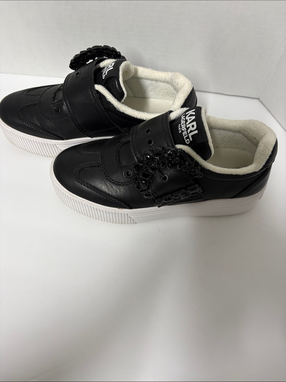 Karl Lagerfeld Kids Black Leather Sneakers with White Sole - Picture 3 of 7